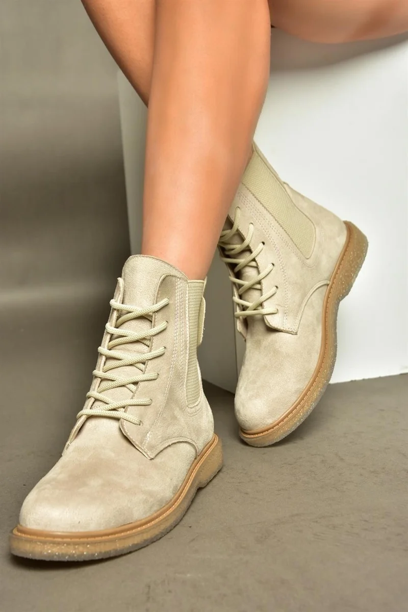 فوكس شوز R374961902 Beige Suede Classic Women's Boots with Elastic Sides