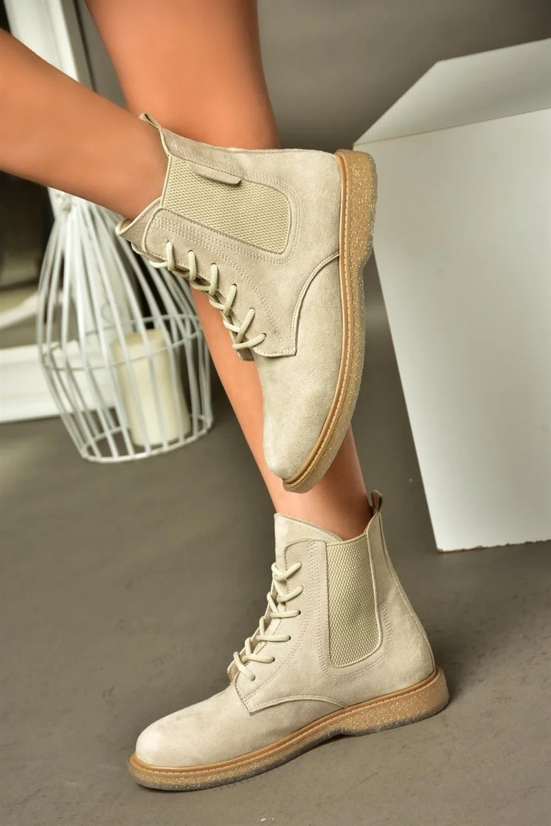 فوكس شوز R374961902 Beige Suede Classic Women's Boots with Elastic Sides