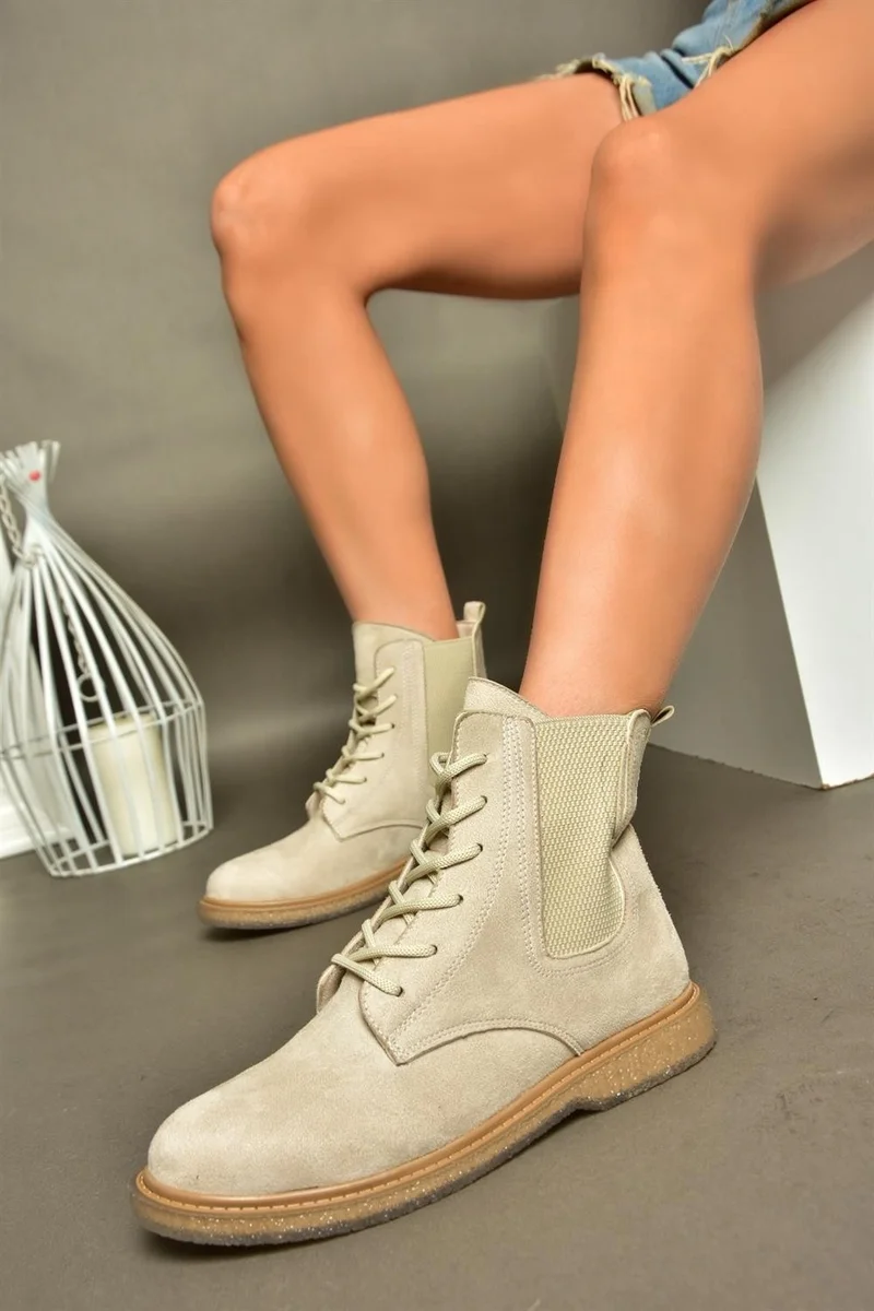 فوكس شوز R374961902 Beige Suede Classic Women's Boots with Elastic Sides