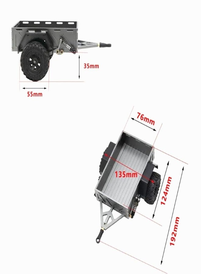 RCJTCQX 1/18 1/24 Scale RC Trailer, Metal Crawler Trailer for 1/18 TRX4M 1/24 AXIAL SCX24 RC Car, Miniature Decorative Cargo Carrier Upgrade Accessories(Titanium) - Image 2