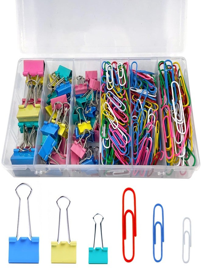 DENGXINWEI 320PCS Paper Clips Binder Clips,Colored Paperclips and BinderClips Assorted Sizes(S/M/L),Colored Office Clips Set,Paper Clamps,Colorful Binder Clips for Office School Supplies Document Organizing - Image 1