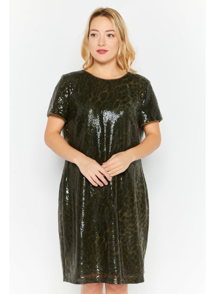 Lauren by Ralph Lauren - Women Animal Print Sequins Short Sleeve Mini Dress, Forest Green Combo - Image 1