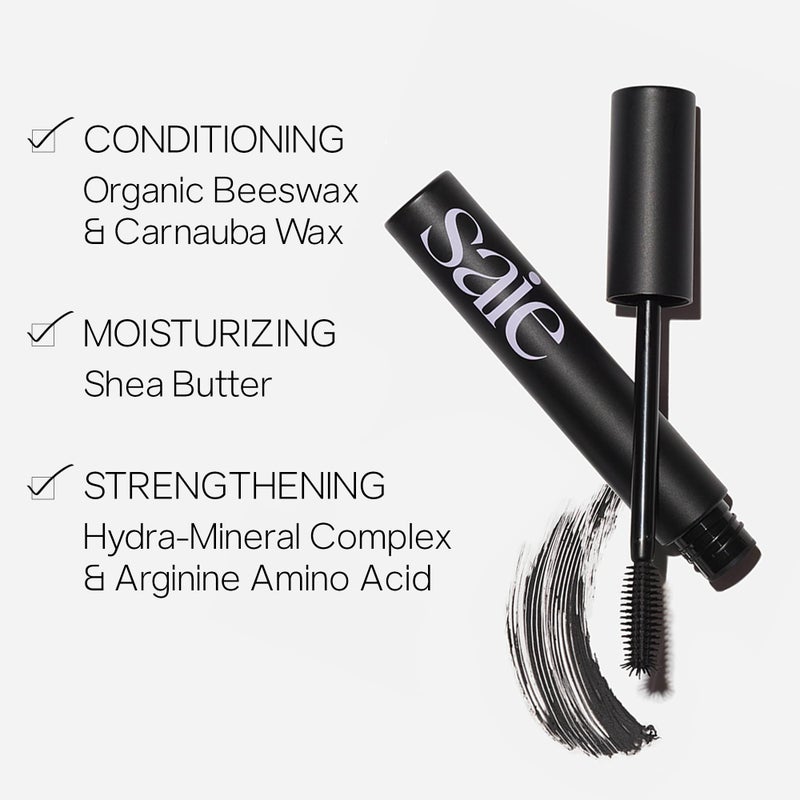 Saie Mascara 101 - Lash Lengthening Mascara for Thick, Bold, Lifted Lashes - Buildable Eye Makeup Formulated to Strengthen and Condition with Rich Nutrients - Black (0.31 oz) - Image 2