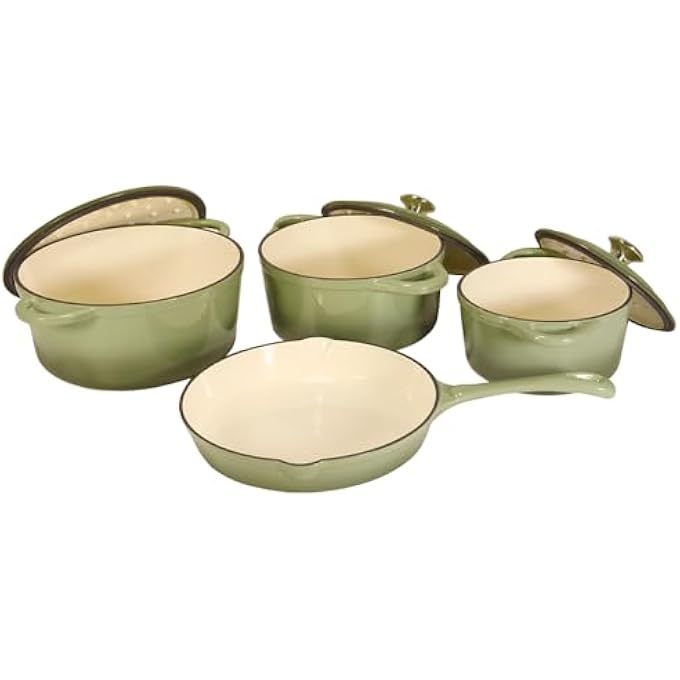 rayihni Healthy And Safe NonStick Enameled 7Pcs Set Of Cast Iron Dutch Oven Cookwares Set Includes 24Cm Dutch Oven Fry Pan 18Cm 21Cm 24Cm Dutch Oven Cookwares With Lids And Gloves - Image 2