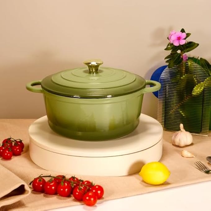 rayihni Healthy And Safe NonStick Enameled 7Pcs Set Of Cast Iron Dutch Oven Cookwares Set Includes 24Cm Dutch Oven Fry Pan 18Cm 21Cm 24Cm Dutch Oven Cookwares With Lids And Gloves - Image 3