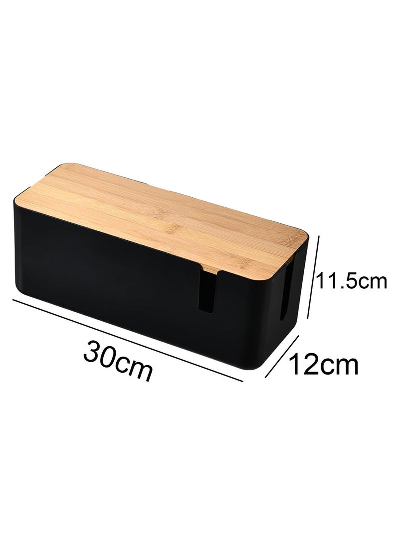 Cable Management Box with Bamboo Lid Small Cable Organizer Box for Extension Cord Power Stripe Surge Protector Wire Management Concealer Organizer Cover Hider (Black) - Image 4