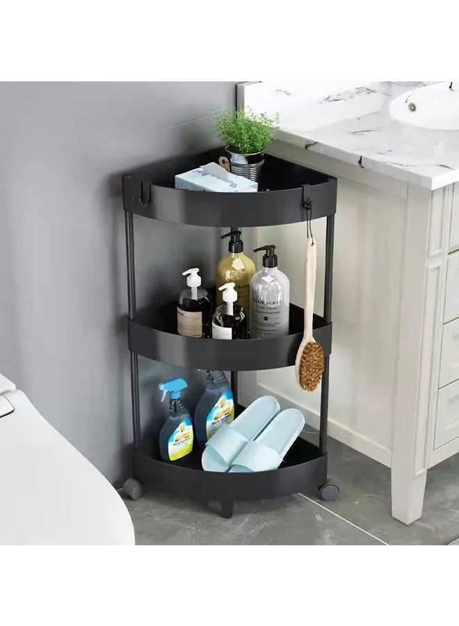 BLOOMING TIME 3-Story Bathroom Corner Cabinet Triangle Rack Floor-To-Ceiling Multi-Layer Storage Rack Storage Rack Kitchen Bathroom Cabinet Black - Image 1