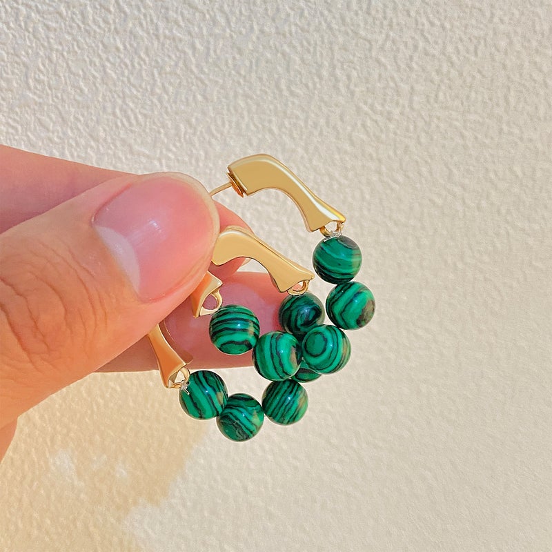ofeankri French Retro Green Niche Design New Minimalist Style Bead Earrings, Unique Accessories, Trendy and Elegant - Image 1