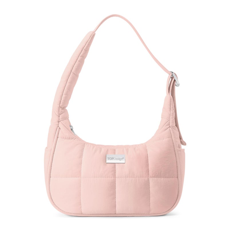 TOPDesign Quilted Puffer Shoulder Bag for Women, Trendy Lightweight Hobo Crescent Bag with Adjustable Strap (Pink) - Image 1
