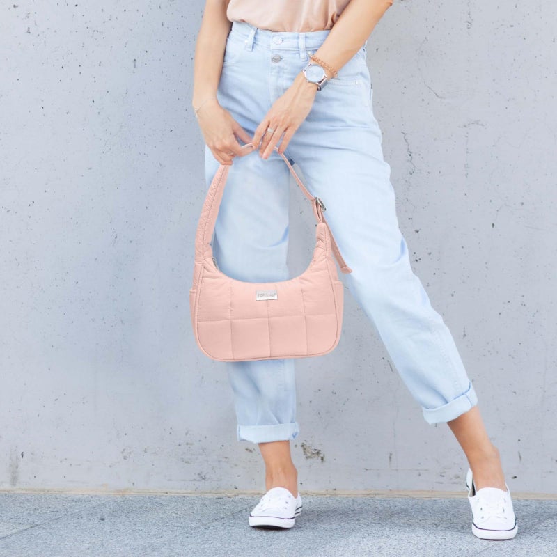 TOPDesign Quilted Puffer Shoulder Bag for Women, Trendy Lightweight Hobo Crescent Bag with Adjustable Strap (Pink) - Image 3