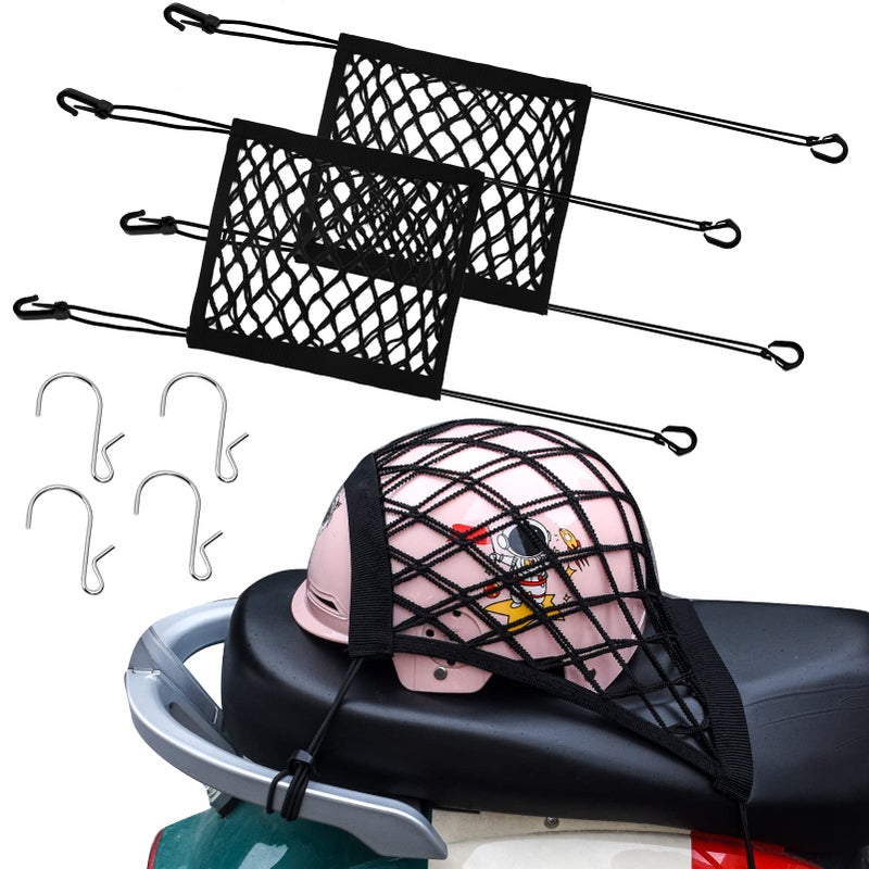 2PCS Motorcycle Bungee Cargo Net 103X154 High Elastic Double Layer Thicken Helmet Net Luggage Rack with Adjustable Hooks for Bike Motorcycle Accessories