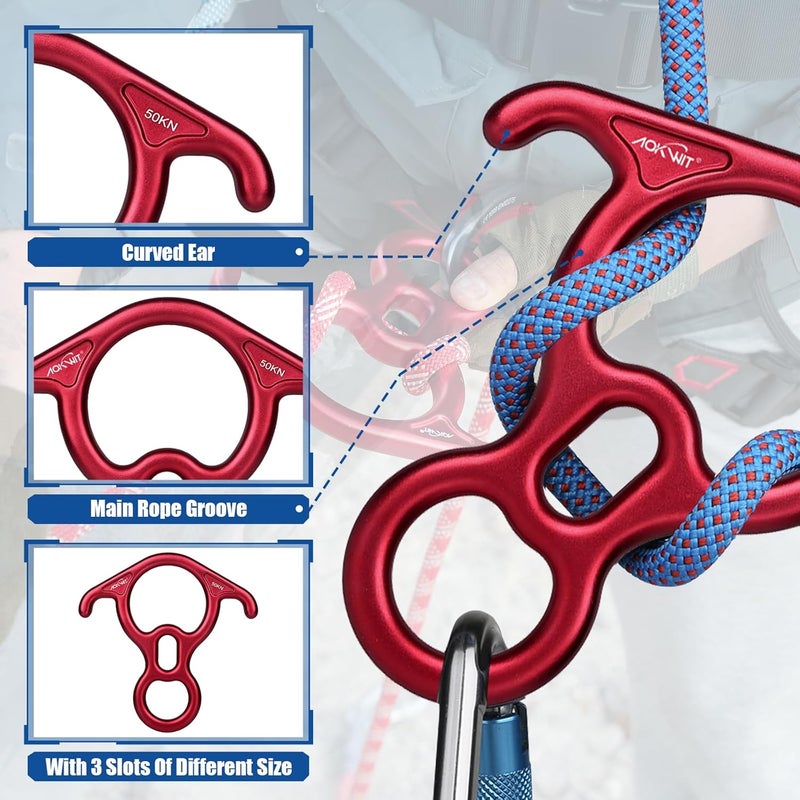 AOKWIT 50KN Rescue Figure, 8 Descender Large Bent-Ear Belaying and Rappelling Gear Belay Device Climbing for Rock Climbing Peak Rescue 7075 Aluminum Alloy - Image 5