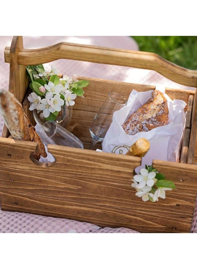 MYELJO طاولة سلة نزهة قابلة للطي من الخشب للخارج، طاولة نزهة قابلة للطي مع حامل كؤوس النبيذ، طاولة نزهة 2 في 1 قابلة للتحويل مع سلة تخزين خشبية، معدات سفر طبيعية للتخييم - Image 3