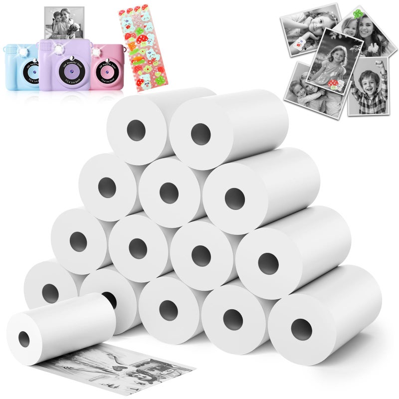 TecoHikee 15 Rolls Kids Camera Paper Roll Refill - HD kids camera instant print paper, 55x25mm Print 180 Sheets with Cute Stickers, Scratch-Resistant, BPA Free, Suitable for 99% of Instant Print Camera for Kids - Image 1