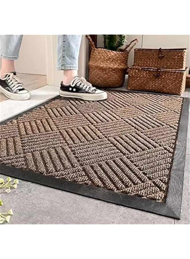 HOOKOR Front Door Mat,Outside Entrance Doormat Super Absorbent Moistureproof Door Mat,Indoor Outdoor Door Mat,Thick Durable Non Slip Rubber Backed, Welcome Mat for Home,Hallway (Brown, 45 * 75cm) - Image 1