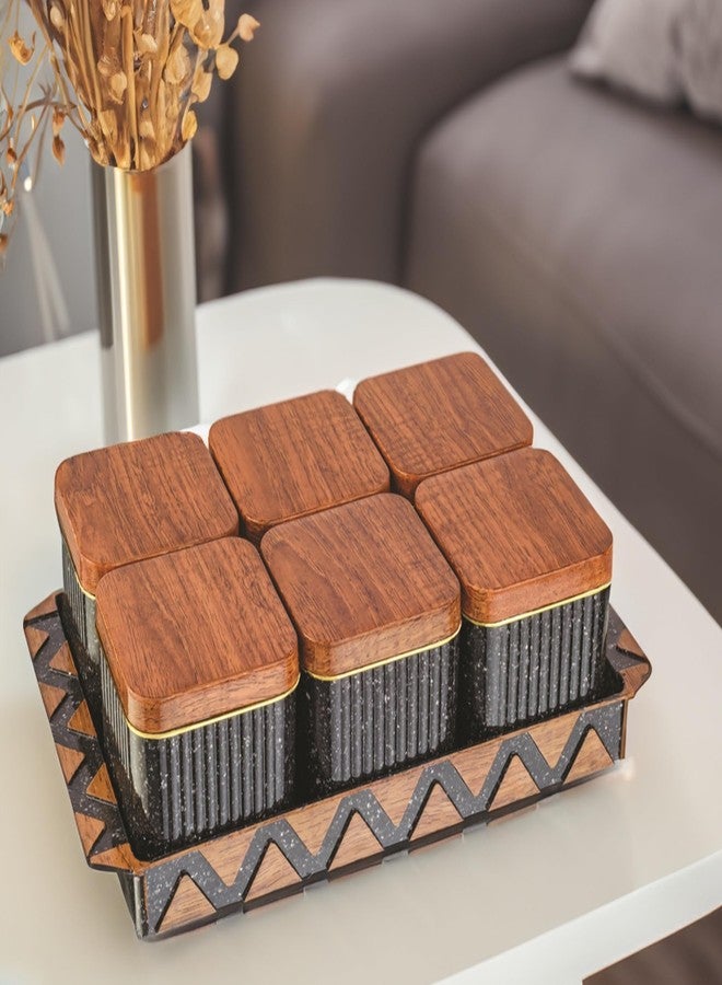 Nabhya Bellagio Wooden 6pc Multipurpose Airtight Dry Fruit Container With Lid & Serving Tray, Kitchen Food Storage Container Set, Diwali Gifting Items For Friends, Family Employees,(Pack Of 6) (Black) - Image 3