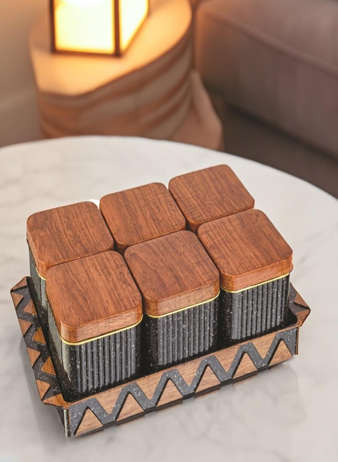 Nabhya Bellagio Wooden 6pc Multipurpose Airtight Dry Fruit Container With Lid & Serving Tray, Kitchen Food Storage Container Set, Diwali Gifting Items For Friends, Family Employees,(Pack Of 6) (Black) - Image 4