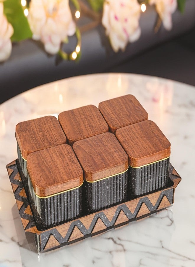 Nabhya Bellagio Wooden 6pc Multipurpose Airtight Dry Fruit Container With Lid & Serving Tray, Kitchen Food Storage Container Set, Diwali Gifting Items For Friends, Family Employees,(Pack Of 6) (Black) - Image 2