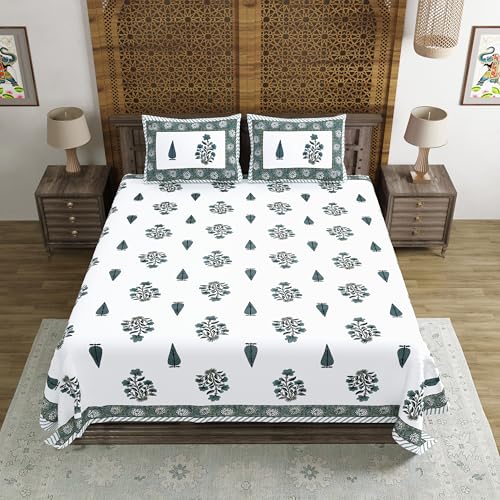 BLOCKS OF INDIA Hand Block Printed 200 TC Cotton King Size Bedsheet | Grey Rose - Image 5