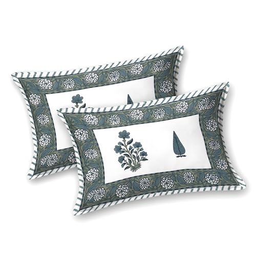 BLOCKS OF INDIA Hand Block Printed 200 TC Cotton King Size Bedsheet | Grey Rose - Image 4