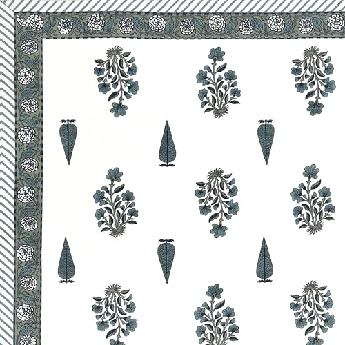 BLOCKS OF INDIA Hand Block Printed 200 TC Cotton King Size Bedsheet | Grey Rose - Image 3