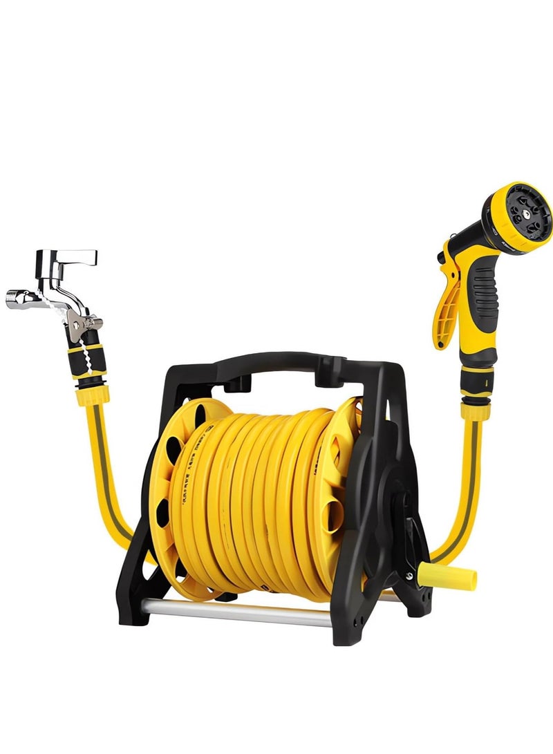 Generic Garden Hose Reel Set, 10M Garden Hose Reel Kit Water Hose Holder with Multifunction Spray Heads and 2M Hoses for Household Garden Watering Car Wash  - Image 1