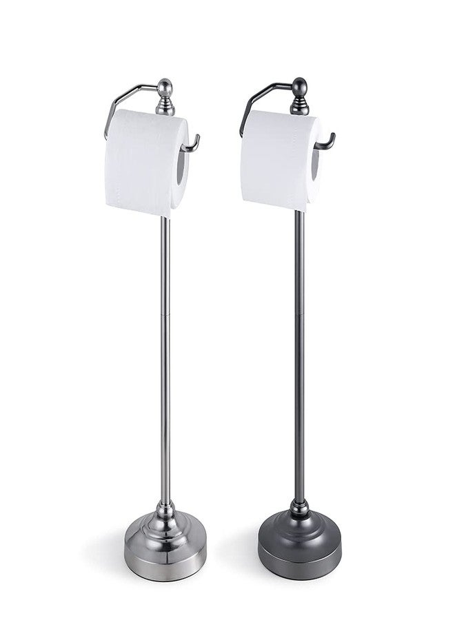 SunnyPoint Deluxe Free Standing Heavy Weighted Toilet Tissue Paper Roll Holder Stand (Brushed Nickel) - Image 4
