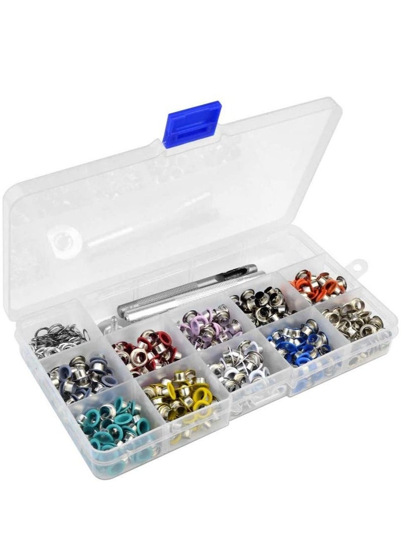 SYOSI Grommet Tool Kit, 500 Set of 5mm Multicolor Metal Eyelet with Grommet Setting Tools for Leathercrafts, Clothing, Shoes  - Image 1