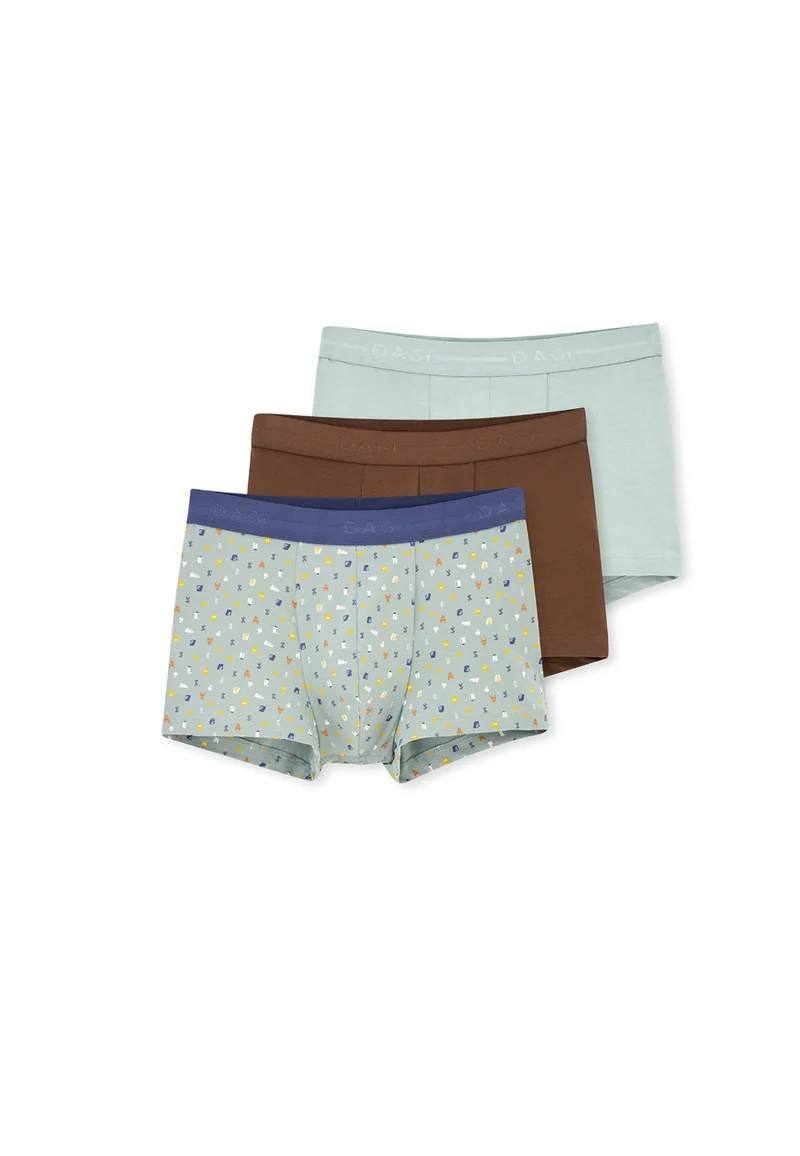 داجي 3 Pack Mid Rise Grey Cotton Blend Boxer