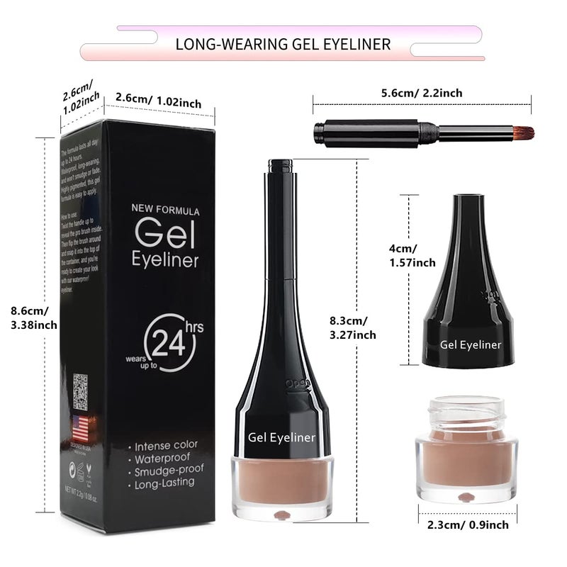 LSxia 2-in-1 Gel Eyeliner Set, Tattoo Eyeliner Waterproof Smudge Proof Gel Cream Eye liner Pot with Brush, High Pigment Eye Makeup for Women (Nude) - Image 2