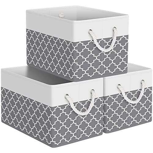 StorageTastic Storage Bin,Collapsible Storage Basket For Organizing,Large Storage Boxes With Rope Handles,Storage Containers,Clover Grey,3 Pack - Image 1