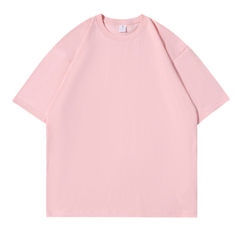 Hong Kong Style 200G Loose Drop Shoulder Sleeve Solid Color Men'S T-Shirt Round Neck Top 2024 Short Sleeve T-Shirt Black - Image 1