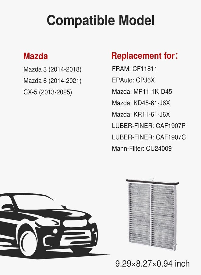 Puroma Cabin Air Filter with Activated Carbon, Replacement for CF11811, CPJ6X, CAF1907P, CAF1907C, CU24009, Compatible with Mazda 3, Mazda 6, CX-5, MP11-1K-D45, KD45-61-J6X, KR11-61-J6X - Image 2