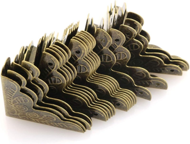 Tegg Box Corner Protector 20PCS Antique Brass Triangle Rattan Carved Wood Case Edge Guard - Image 2