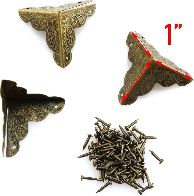 Tegg Box Corner Protector 20PCS Antique Brass Triangle Rattan Carved Wood Case Edge Guard - Image 4