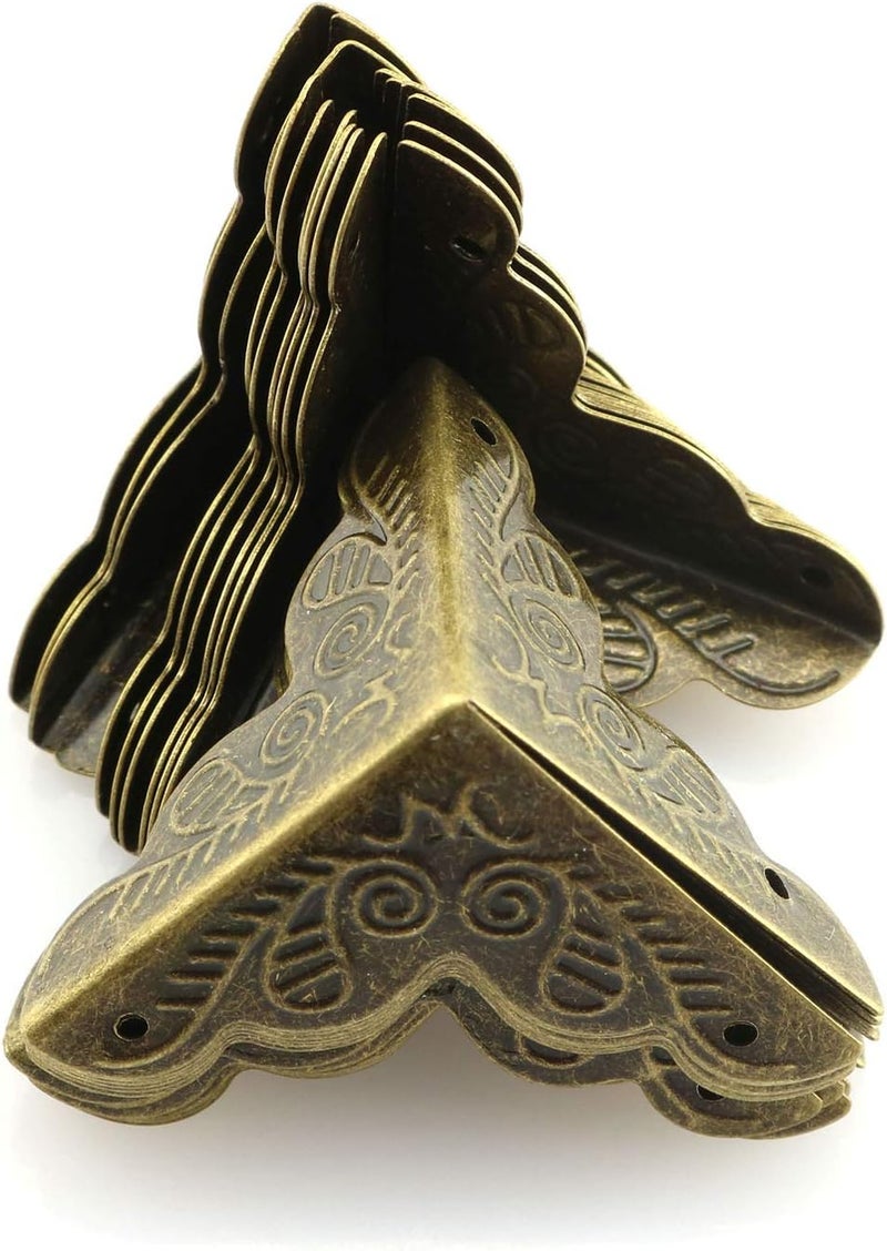 Tegg Box Corner Protector 20PCS Antique Brass Triangle Rattan Carved Wood Case Edge Guard - Image 3
