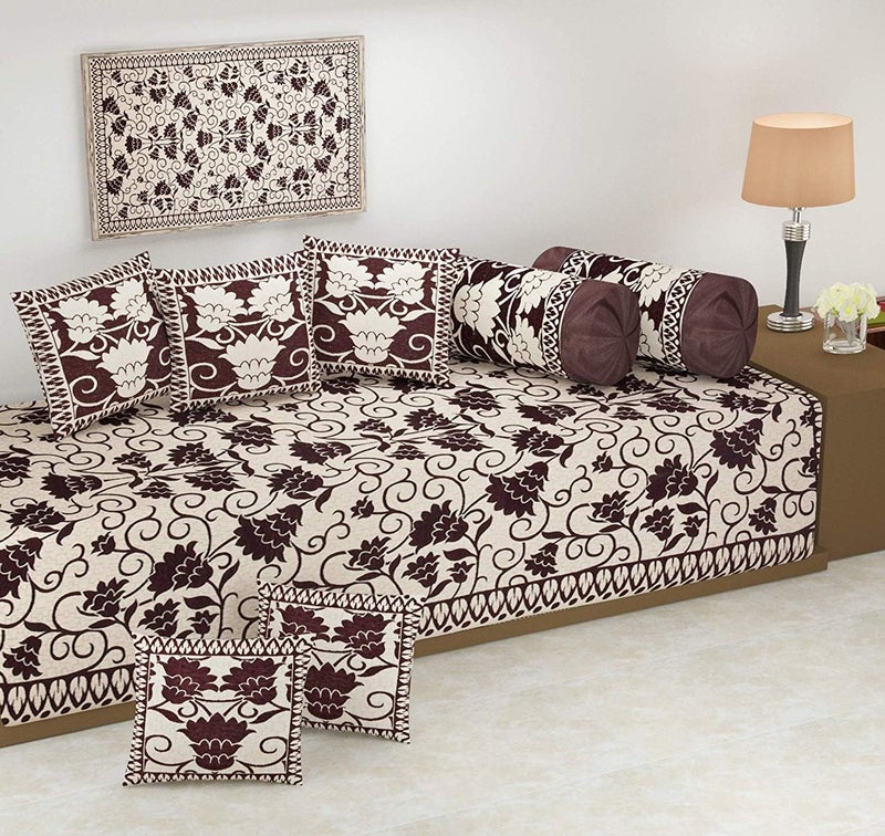 FRESH FROM LOOM Reversable Diwan Set (You can Used This from Both Side), 500 TC, Velvet Chenille Fabric, Diwan Set - 8pc (Coffee) - Image 5
