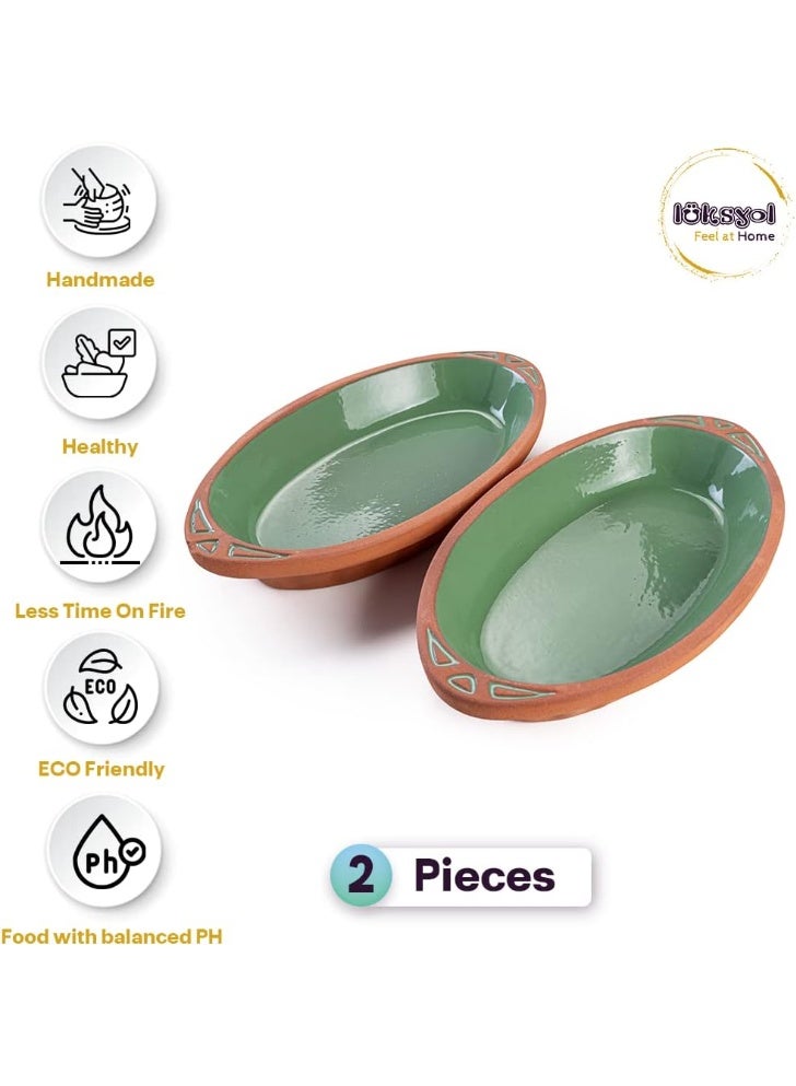 luksYol LuksYol Handmade Oval Clay Bowls for Cooking & Serving – Turkish Natural Unglazed Clay – Oven, Microwave & Dishwasher Safe – Ideal for Main Dishes, Fish, Pasta, Meat – Available in Brown, Natural, Blue, Green – Sizes: L23×13×3cm, 26×14×3cm, 23×13×3cm, 29×18×4cm, 25×11.5×3cm – Perfect for Healthy & Eco-Friendly Cooking – Sustainable Tableware Upgrade – Artisan Turkish Craftsmanship – Durable, Colorful, Chip-Resistant, Food-Safe, Gift-Ready, LuksYol Premium Collection  - Image 4