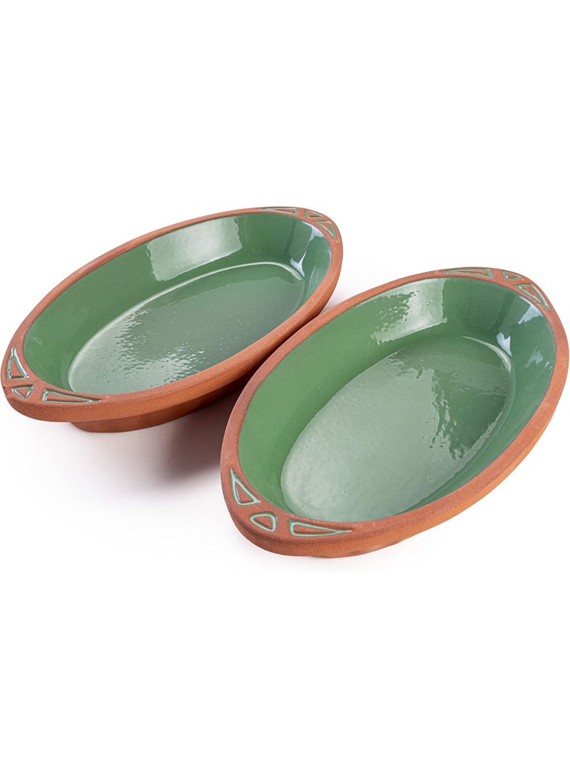 luksYol LuksYol Handmade Oval Clay Bowls for Cooking & Serving – Turkish Natural Unglazed Clay – Oven, Microwave & Dishwasher Safe – Ideal for Main Dishes, Fish, Pasta, Meat – Available in Brown, Natural, Blue, Green – Sizes: L23×13×3cm, 26×14×3cm, 23×13×3cm, 29×18×4cm, 25×11.5×3cm – Perfect for Healthy & Eco-Friendly Cooking – Sustainable Tableware Upgrade – Artisan Turkish Craftsmanship – Durable, Colorful, Chip-Resistant, Food-Safe, Gift-Ready, LuksYol Premium Collection  - Image 1