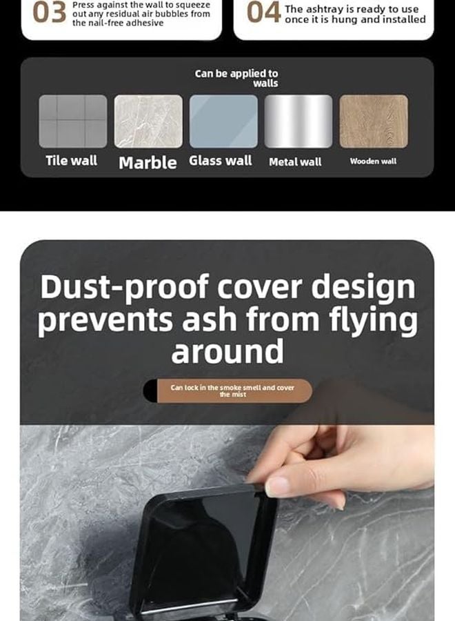 2 Pack Black Stainless Steel Wall Ashtray Covered Anti Fly No Drill Bathroom Home Use - Image 3