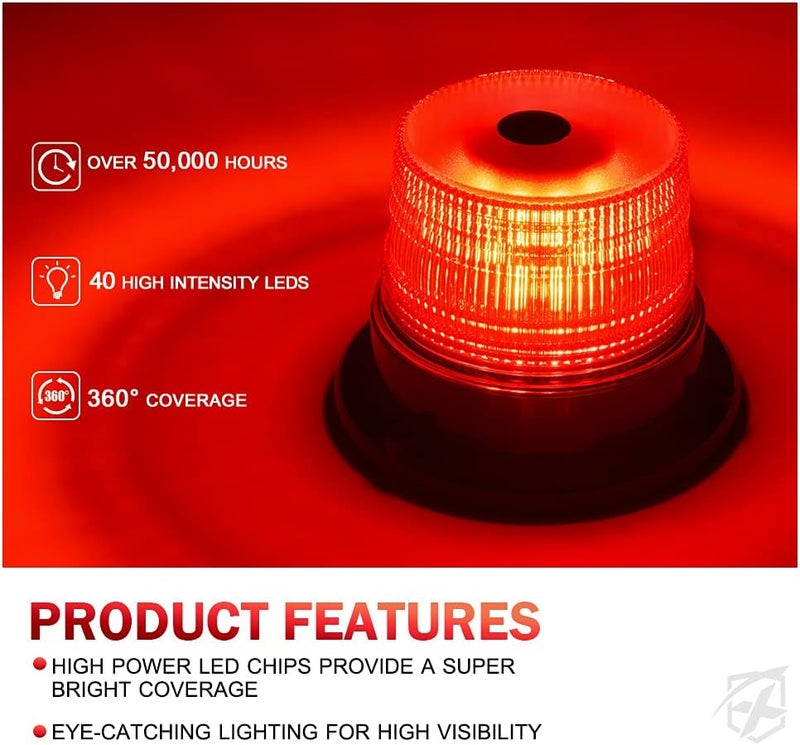 Xprite ضوء كشاف LED، أضواء ستروب رافعة شوكية مع قاعدة مغناطيسية لمركبات البناء، شاحنات السحب، دوريات الأمن، البريد، عربات الجولف، UTV ATV، جرافات الثلج - أحمر - Image 2