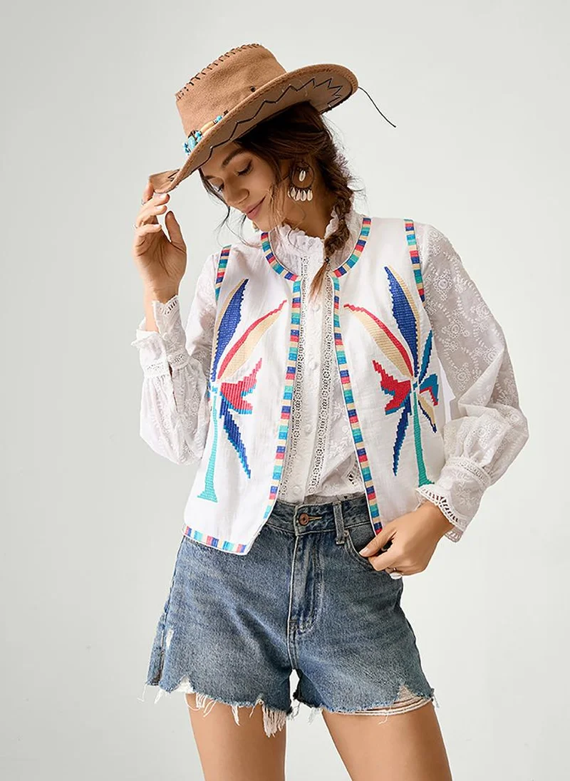 يونيكي White Sleeveless Open Front Jacket