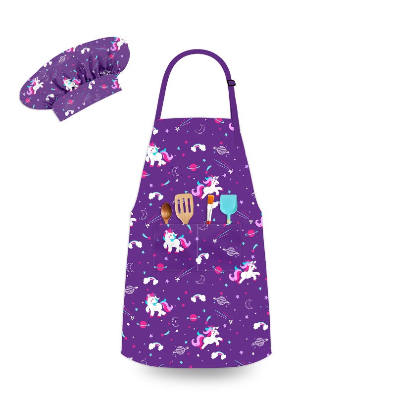 DEABOLAR Kids Chef Hat and Apron, Adjustable Kids Aprons with Pocket Girls Boys Kitchen Toddler Aprons for Cooking Baking - Image 1