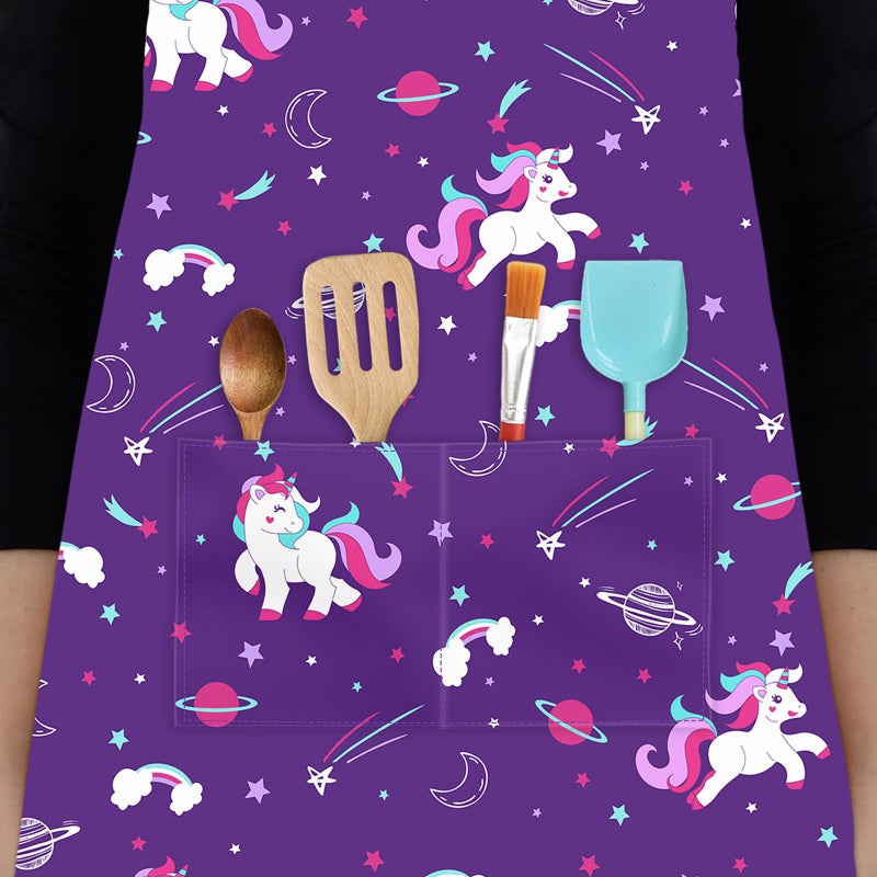 DEABOLAR Kids Chef Hat and Apron, Adjustable Kids Aprons with Pocket Girls Boys Kitchen Toddler Aprons for Cooking Baking - Image 5