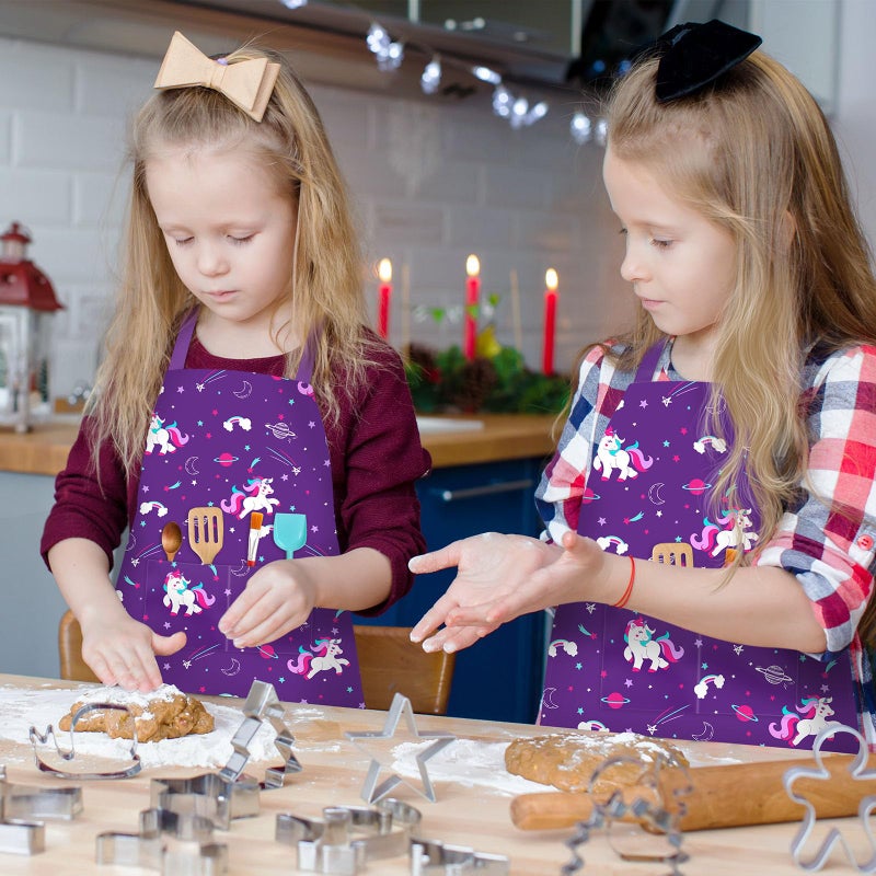 DEABOLAR Kids Chef Hat and Apron, Adjustable Kids Aprons with Pocket Girls Boys Kitchen Toddler Aprons for Cooking Baking - Image 4