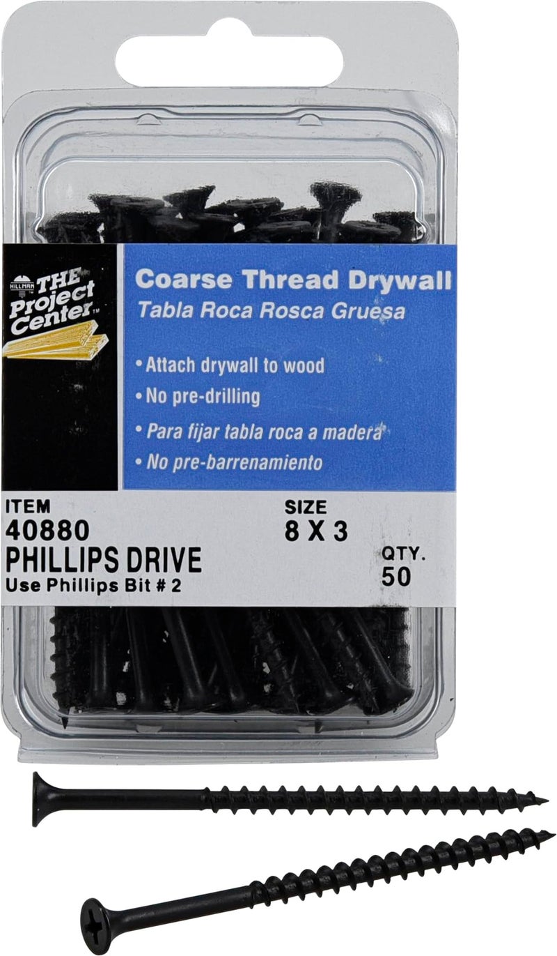 The Project Center 40880 Coarse Thread 8 x 3-Inch Drywall Screw with Phillips Drive , black