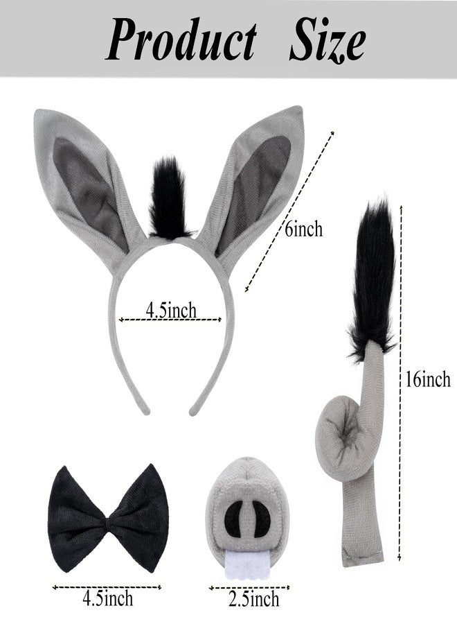 kitihoney 4 Pack Donkey Costume Set Donkey Ears Headband Nose Tail Bowtie Animal Headwear Adult Halloween Party Cosplay Accessories - Image 3