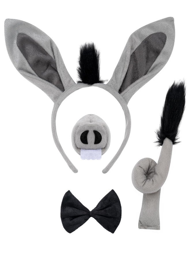 kitihoney 4 Pack Donkey Costume Set Donkey Ears Headband Nose Tail Bowtie Animal Headwear Adult Halloween Party Cosplay Accessories - Image 1