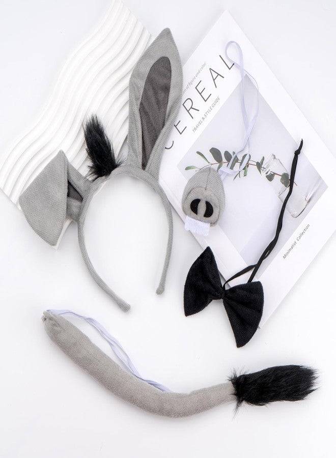 kitihoney 4 Pack Donkey Costume Set Donkey Ears Headband Nose Tail Bowtie Animal Headwear Adult Halloween Party Cosplay Accessories - Image 5