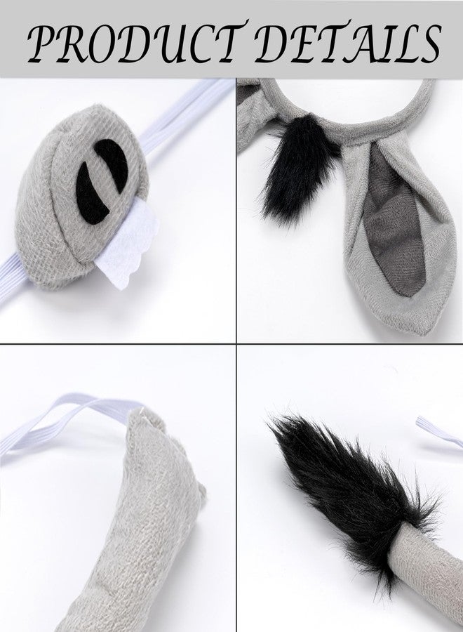 kitihoney 4 Pack Donkey Costume Set Donkey Ears Headband Nose Tail Bowtie Animal Headwear Adult Halloween Party Cosplay Accessories - Image 2